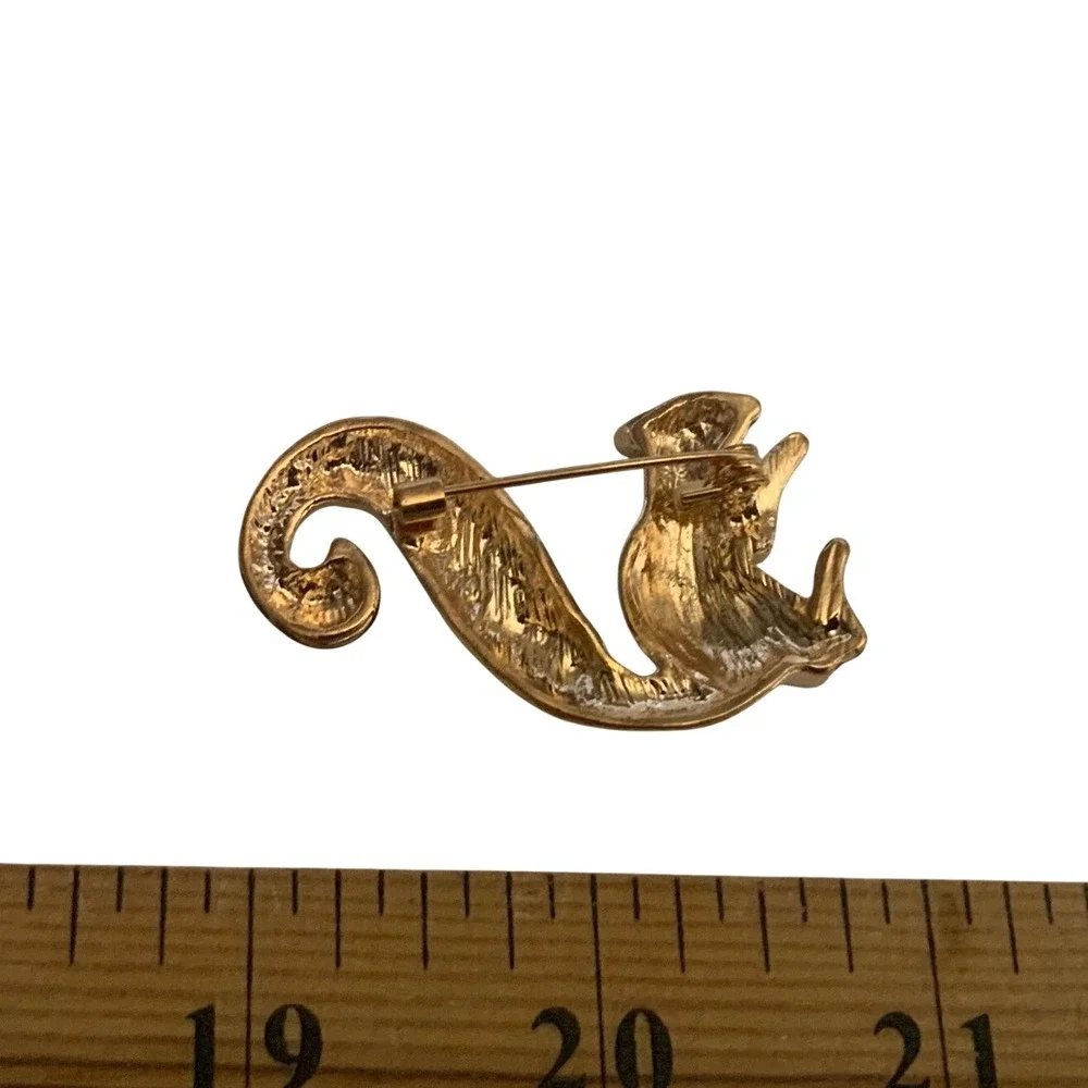 Vintage Squirrel Brooch Gold Tone Leopard Enamel Rhinestone Animal Pin
